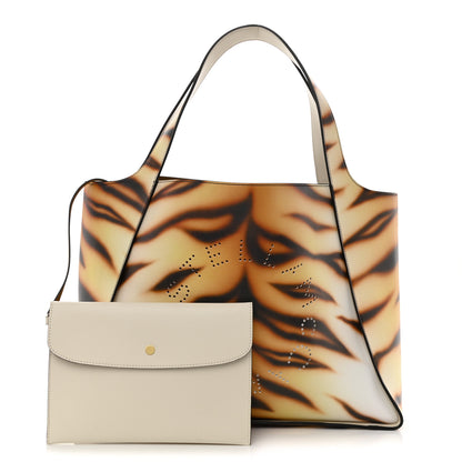 Stella McCartney Eco Alter Tiger Print Perforated Logo Tote Bag Brown Ivory 1 of 15