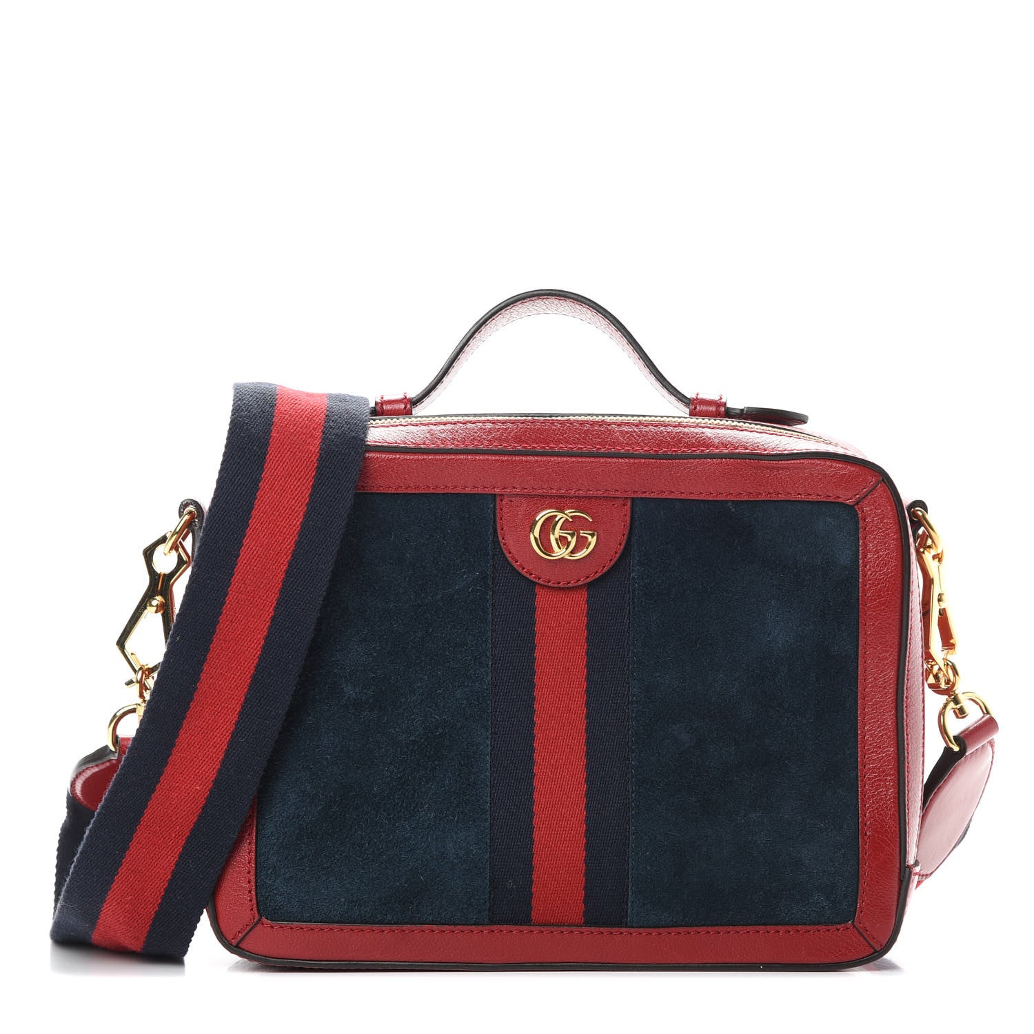 Gucci Suede Calfskin Web Small Ophidia Top Handle Shoulder Bag New Blue Romantic Cherry 1 of 16