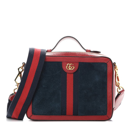 Gucci Suede Calfskin Web Small Ophidia Top Handle Shoulder Bag New Blue Romantic Cherry 1 of 16