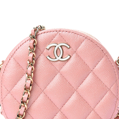 Chanel Iridescent Caviar Resin Quilted Round Clutch With Chain Pink 10 of 11