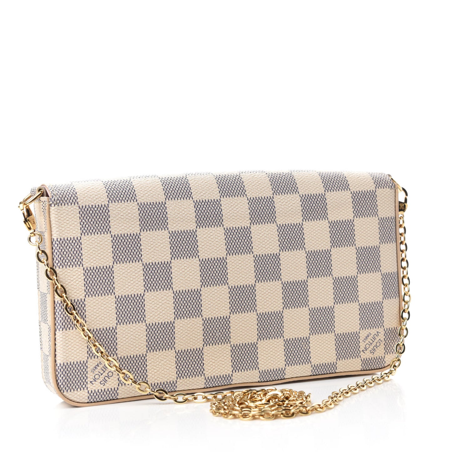 Damier Azur Pochette Felicie Chain Wallet Rose Ballerine