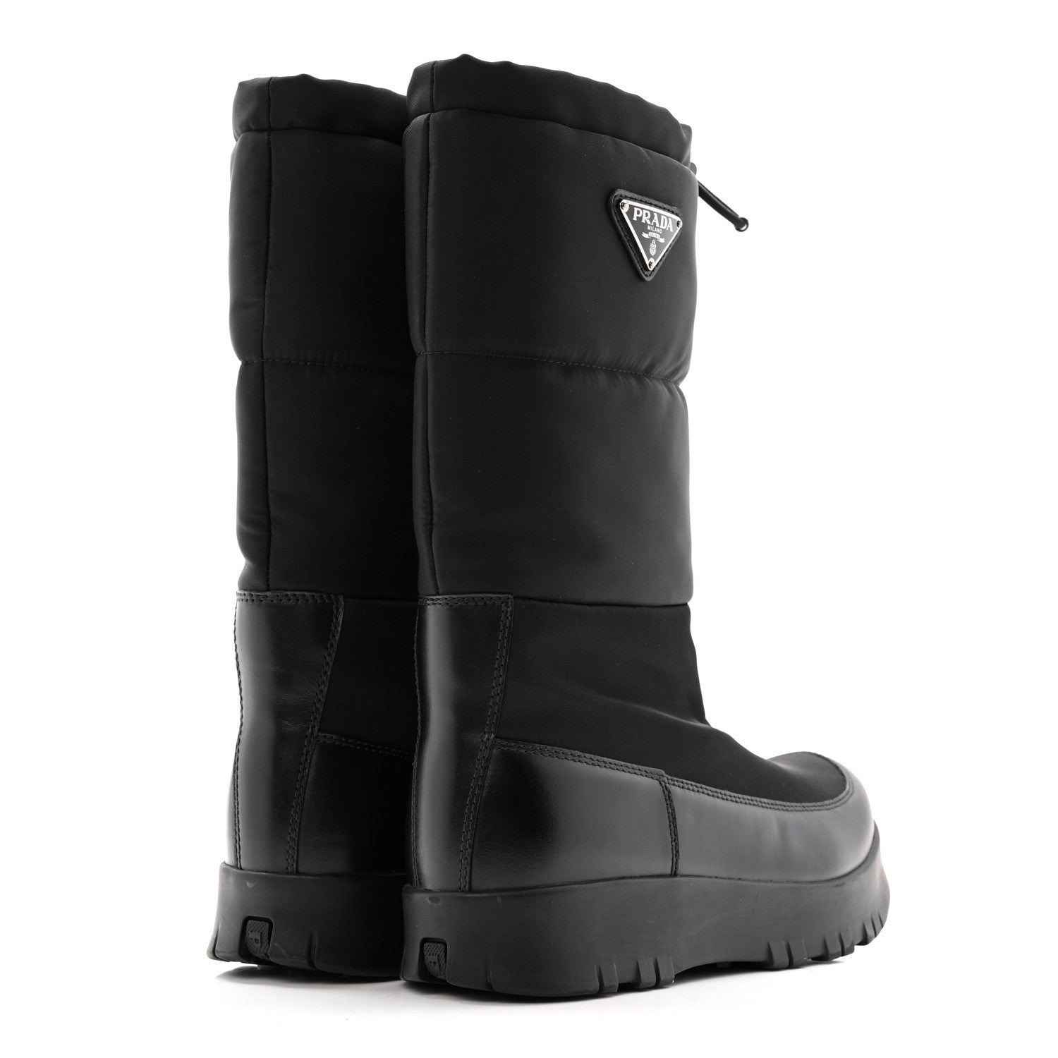 Prada Nylon Gabardin Metal Triangle Logo Padded Moon Boots 39.5 Black 4 of 10