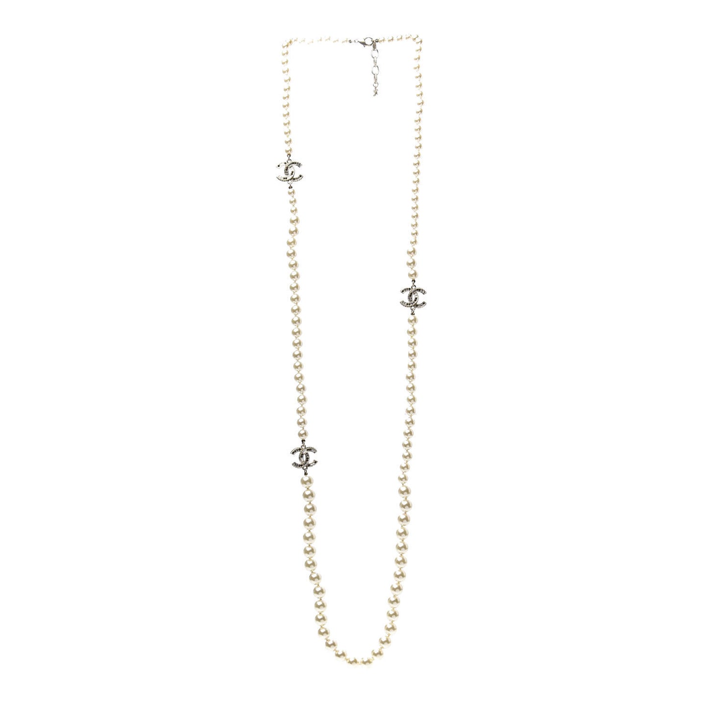 Graduated Pearl Crystal CC Long Necklace Gold Black