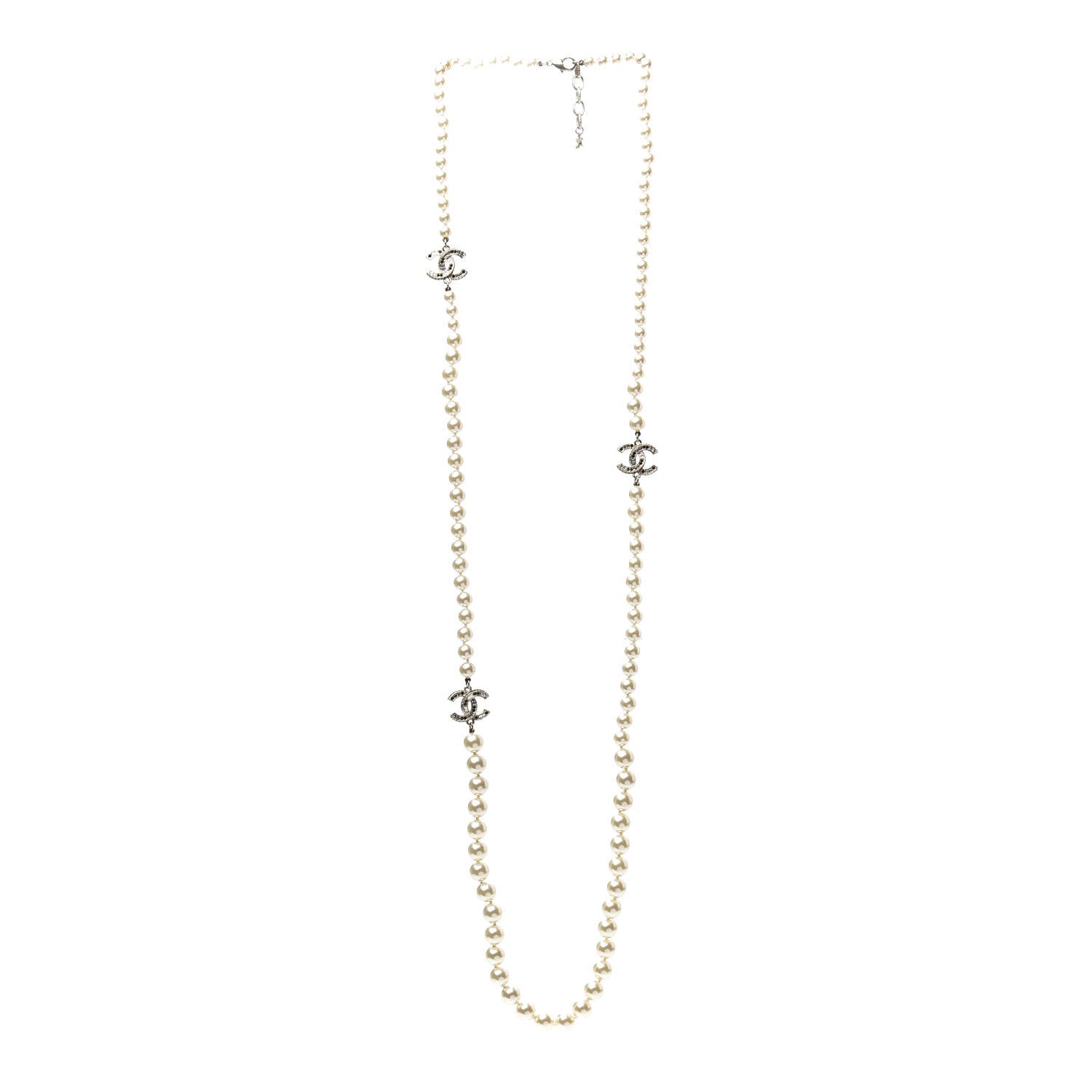 Chanel Graduated Pearl Crystal CC Long Necklace Gold Black 3 of 6