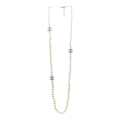 Chanel Graduated Pearl Crystal CC Long Necklace Gold Black 3 of 6