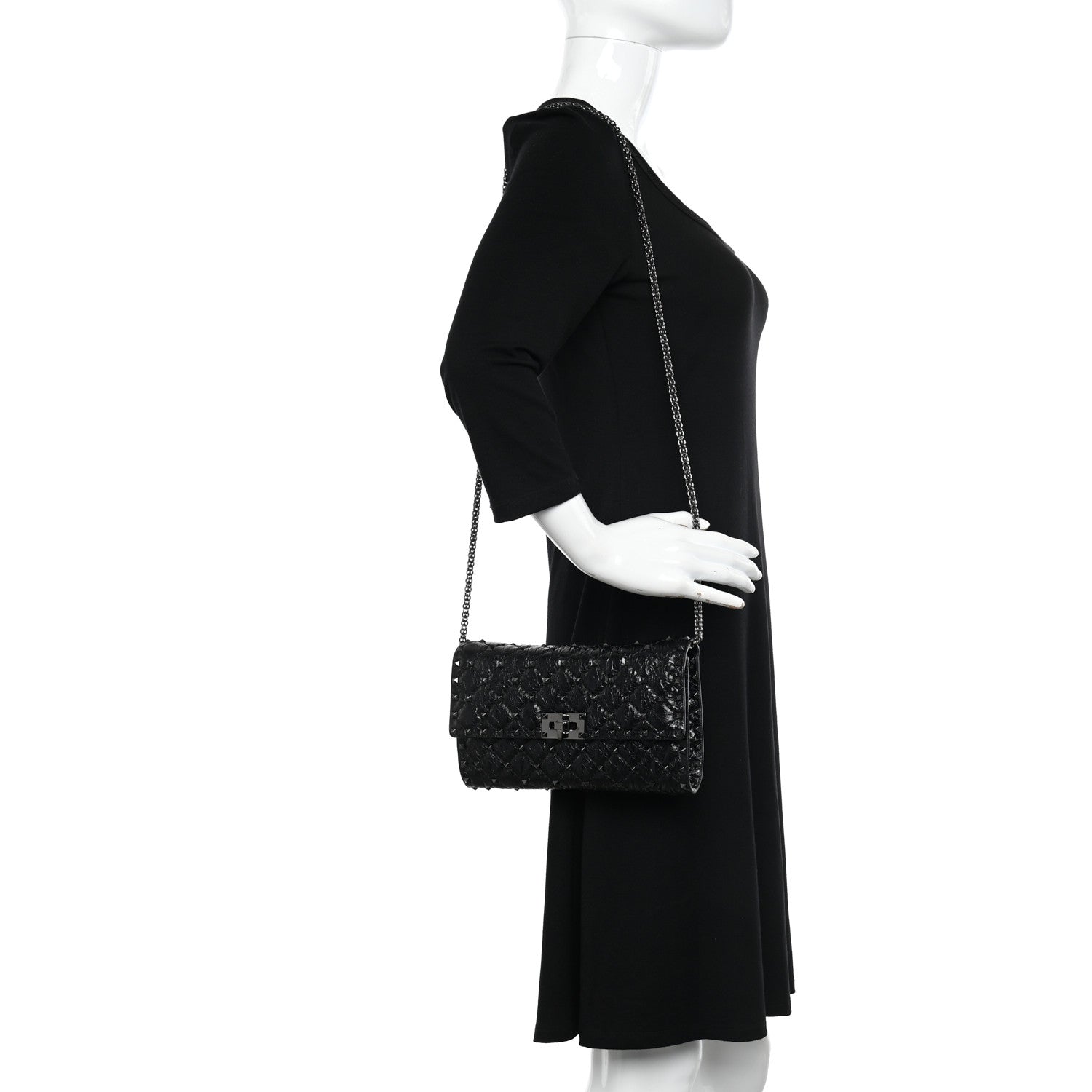 Valentino Garavani Craquele Nappa Rockstud Spike Wallet on Chain Black 2 of 9