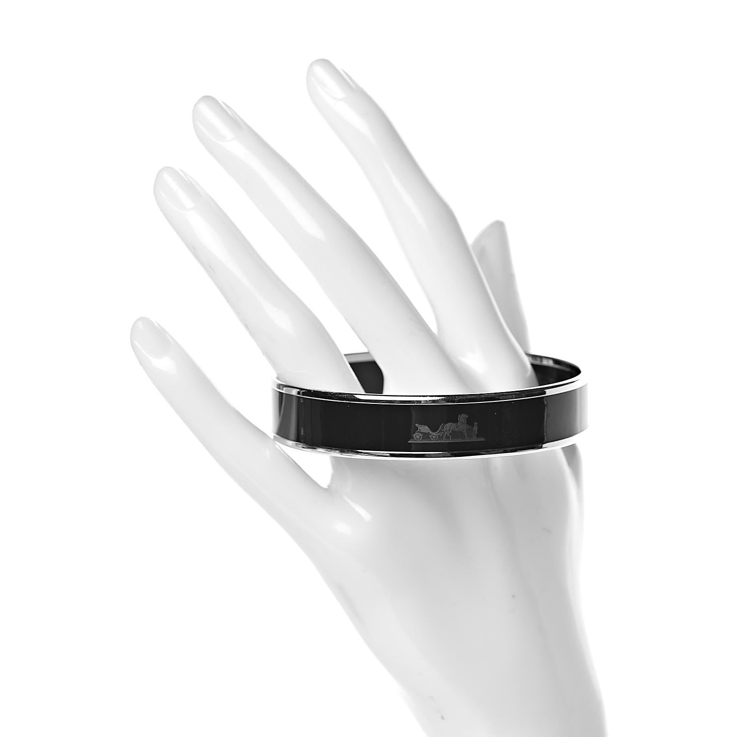 Hermes Enamel Printed Medium Caleche Bracelet 70 Black 2 of 5