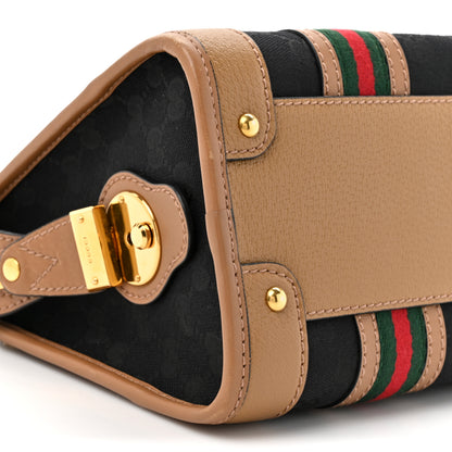 Gucci Monogram Textured Dollar Calfskin Web Small Bauletto Duffle Top Handle Bag Black Koi Beige 10 of 15