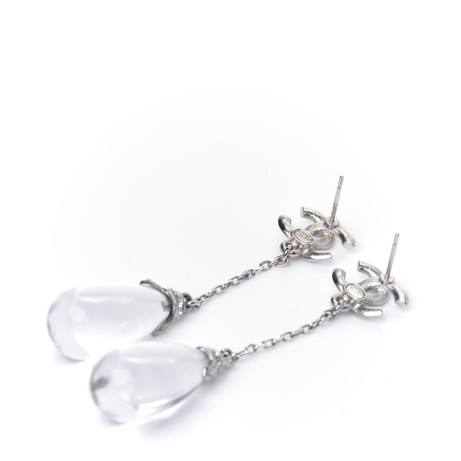 Chanel Crystal Resin CC Drop Earrings Silver 4 of 7