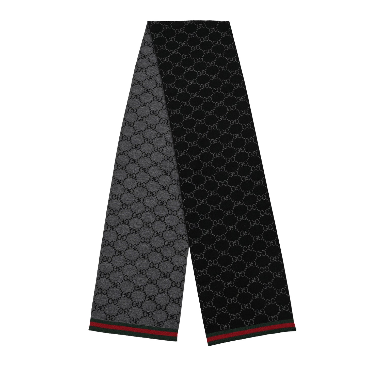 Wool Tricot GG Monogram Web Solange Scarf Black Medium Grey