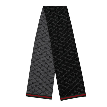 Gucci Wool Tricot GG Monogram Web Solange Scarf Black Medium Grey 2 of 3