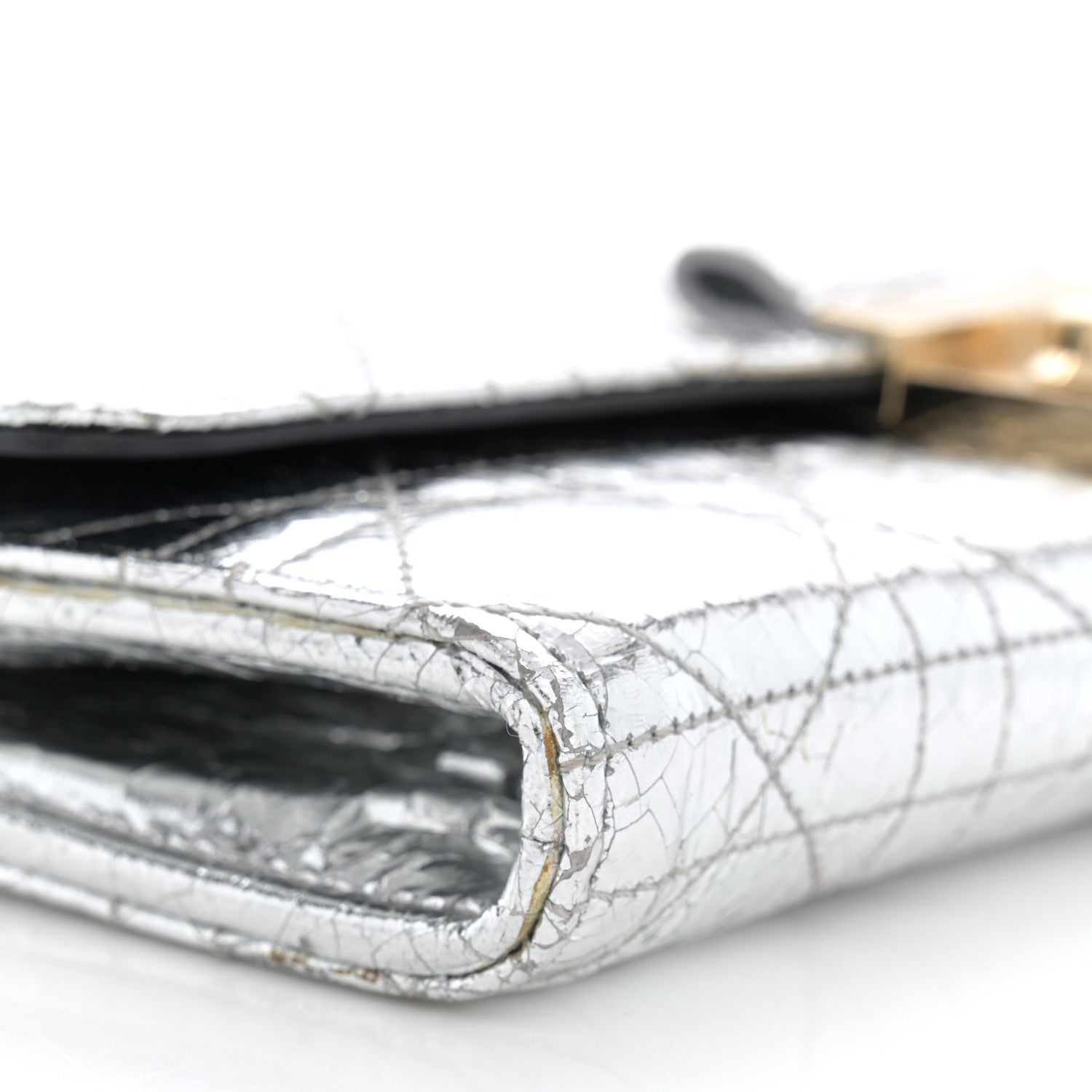 Christian Dior Metallic Crinkled Cannage Miss Dior Chain Wallet Silver 9 of 12