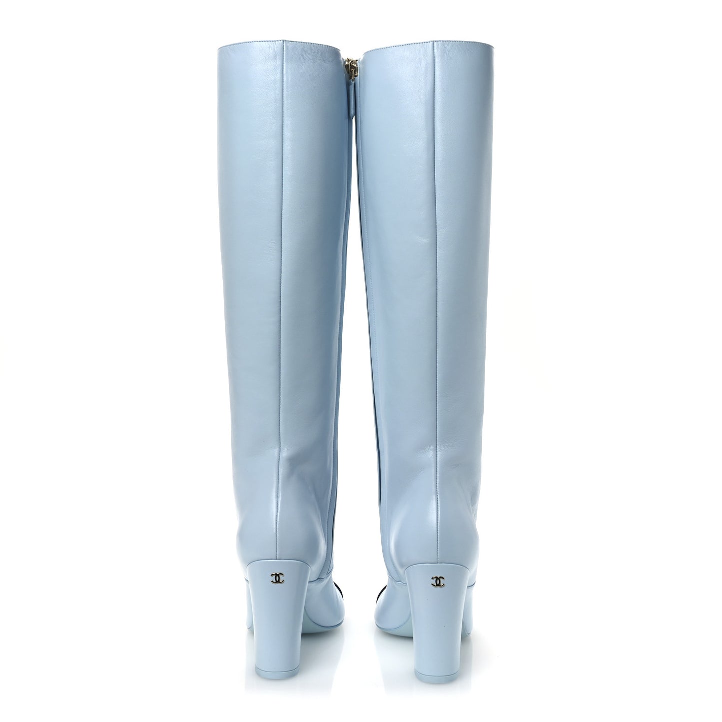 Lambskin Cap Toe High Boots 39 Light Blue Black