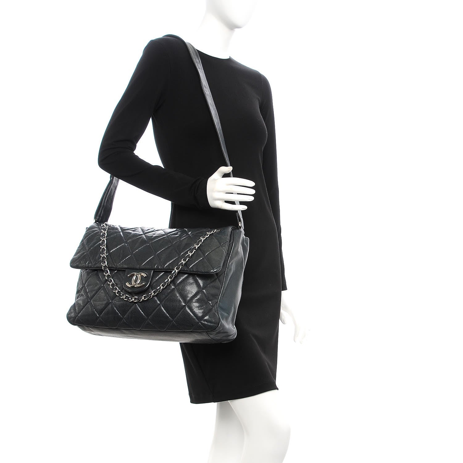 Chanel Glazed Caviar Quilted Stretch Spirit Messenger Bag Blue 2 of 16