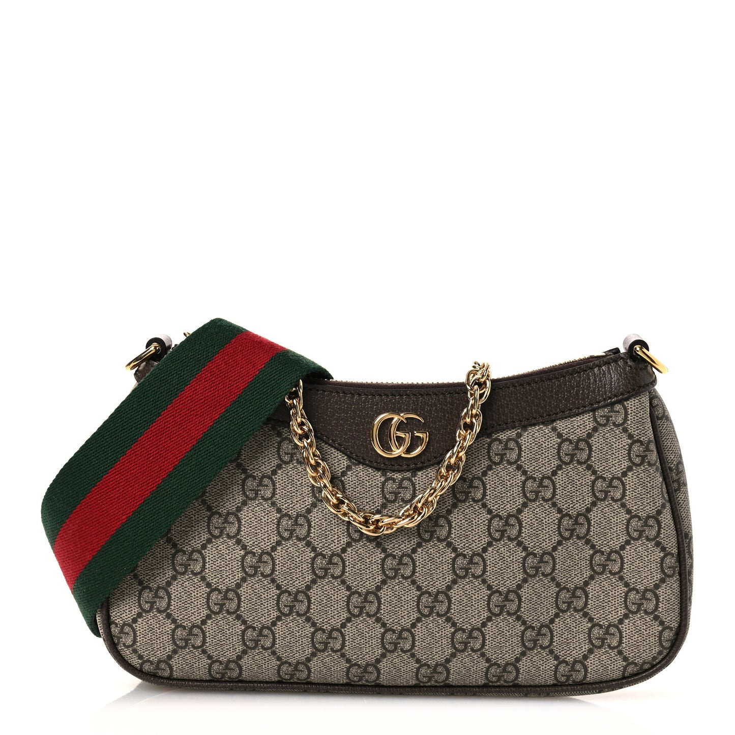GG Supreme Monogram Textured Dollar Calfskin Web Small Ophidia GG Handbag Beige Ebony New Acero