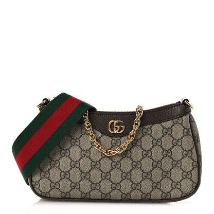 Gucci GG Supreme Monogram Textured Dollar Calfskin Web Small Ophidia GG Handbag Beige Ebony New Acero 1 of 11