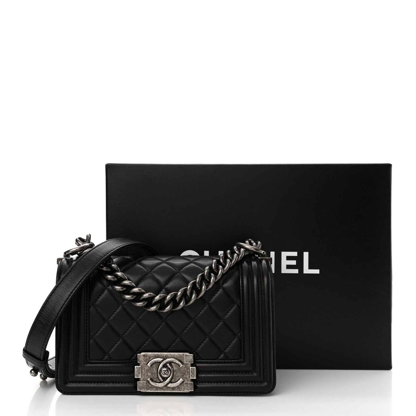 Lambskin Quilted Small Boy Flap Black