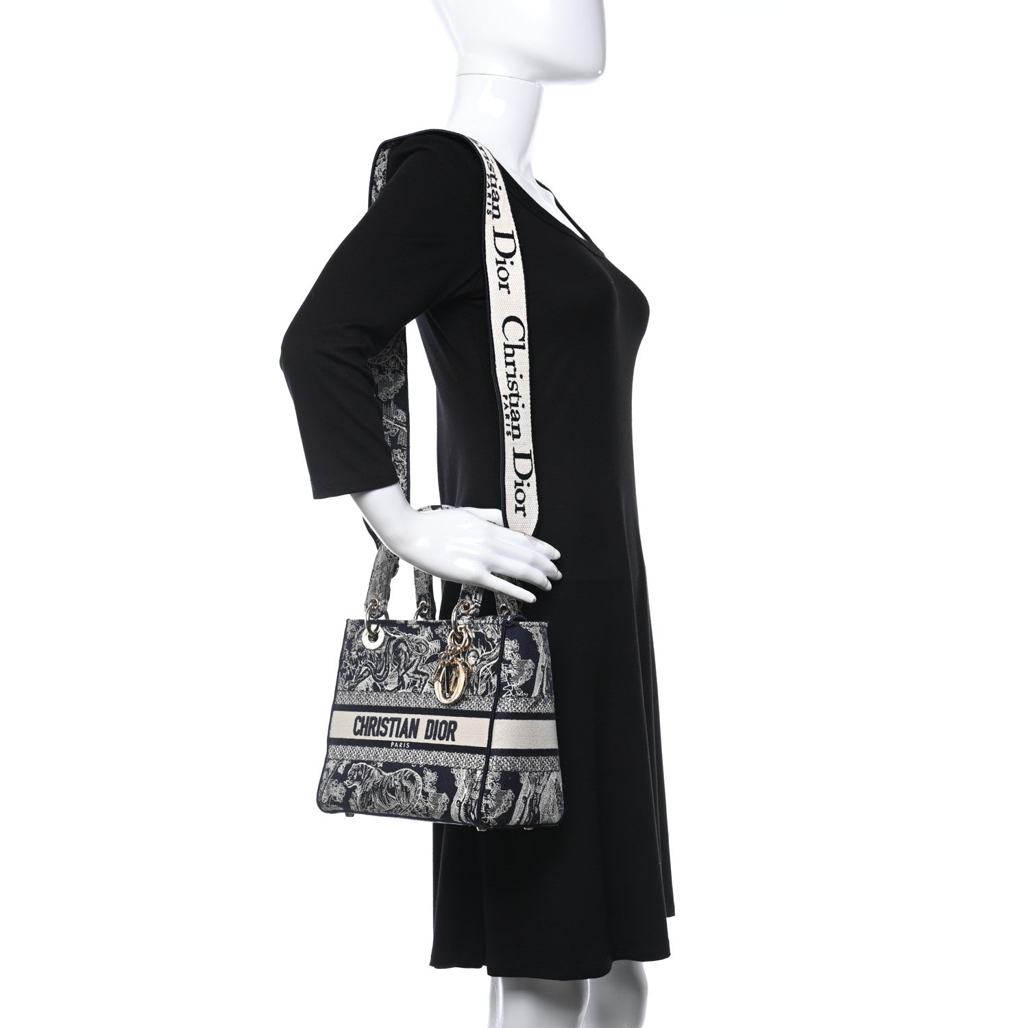 Christian Dior Toile de Jouy Embroidered Medium Lady D-Lite Blue 2 of 8