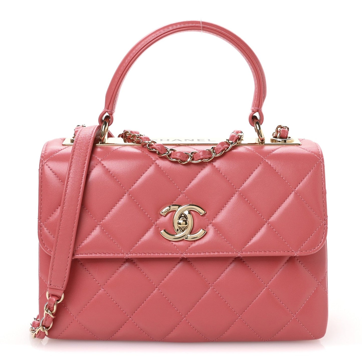 Lambskin Quilted Small Trendy CC Flap Dual Handle Bag Coral