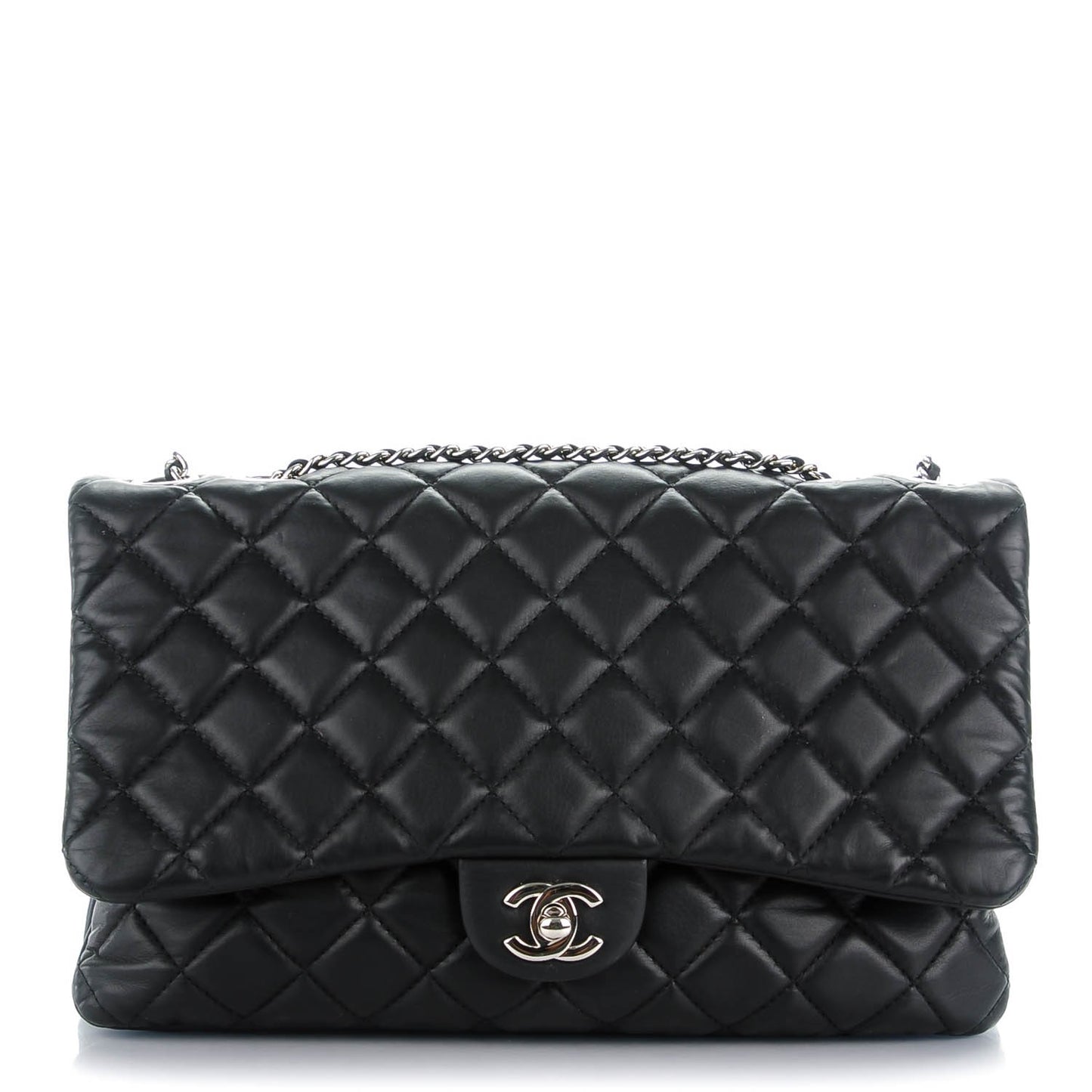 Lambskin Quilted Jumbo 3 Flap Black
