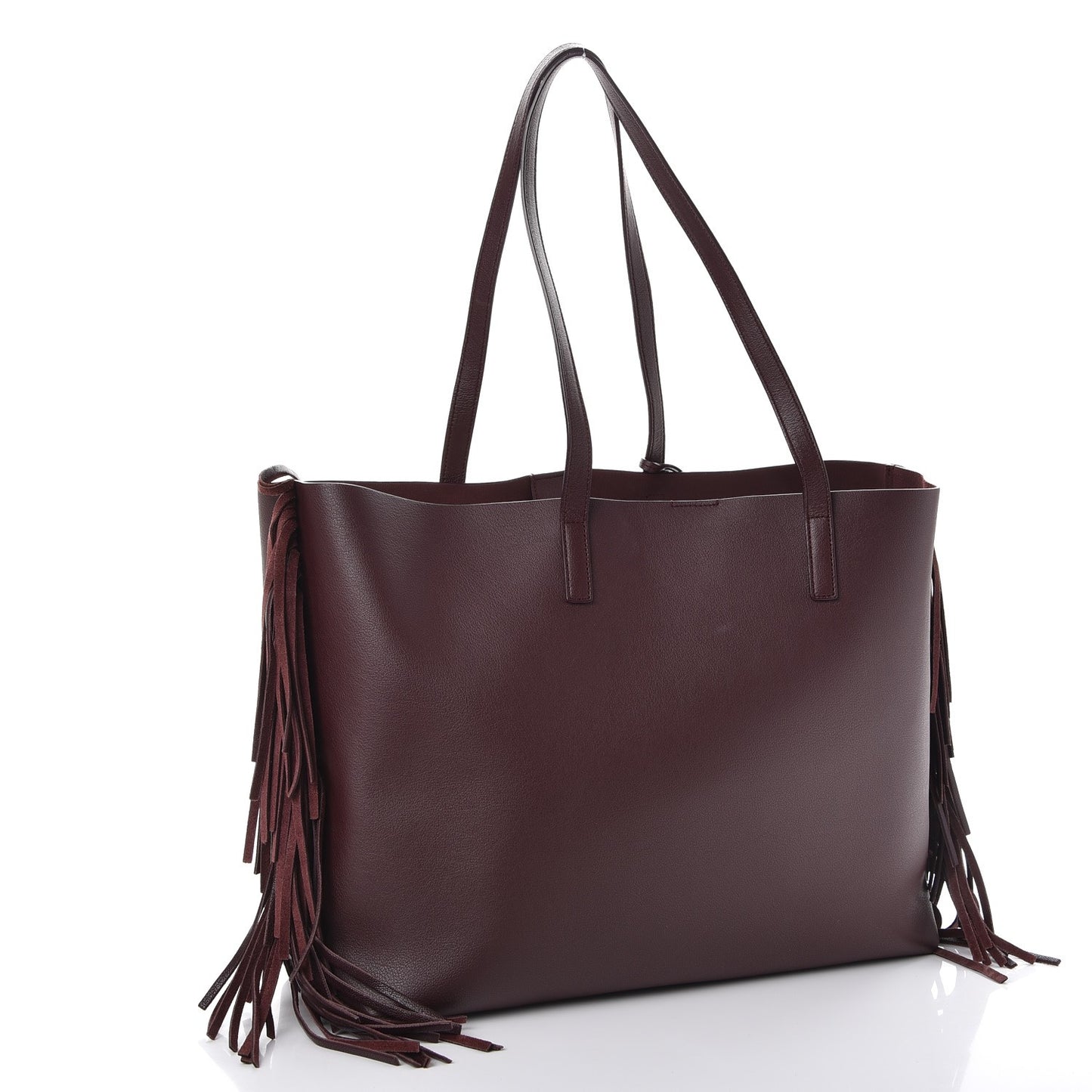 Calfskin Large Fringe Shopping Tote Amaranto