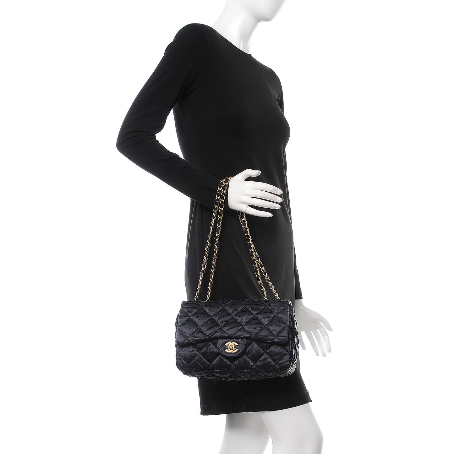 Satin Quilted Pleated Flap Grey