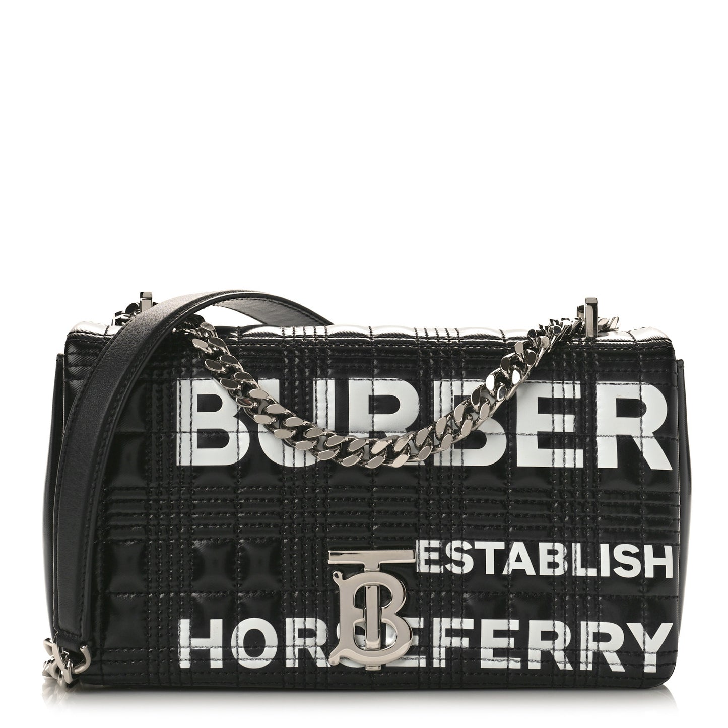 Patent Quilted Horseferry Print Small Lola Bag Black