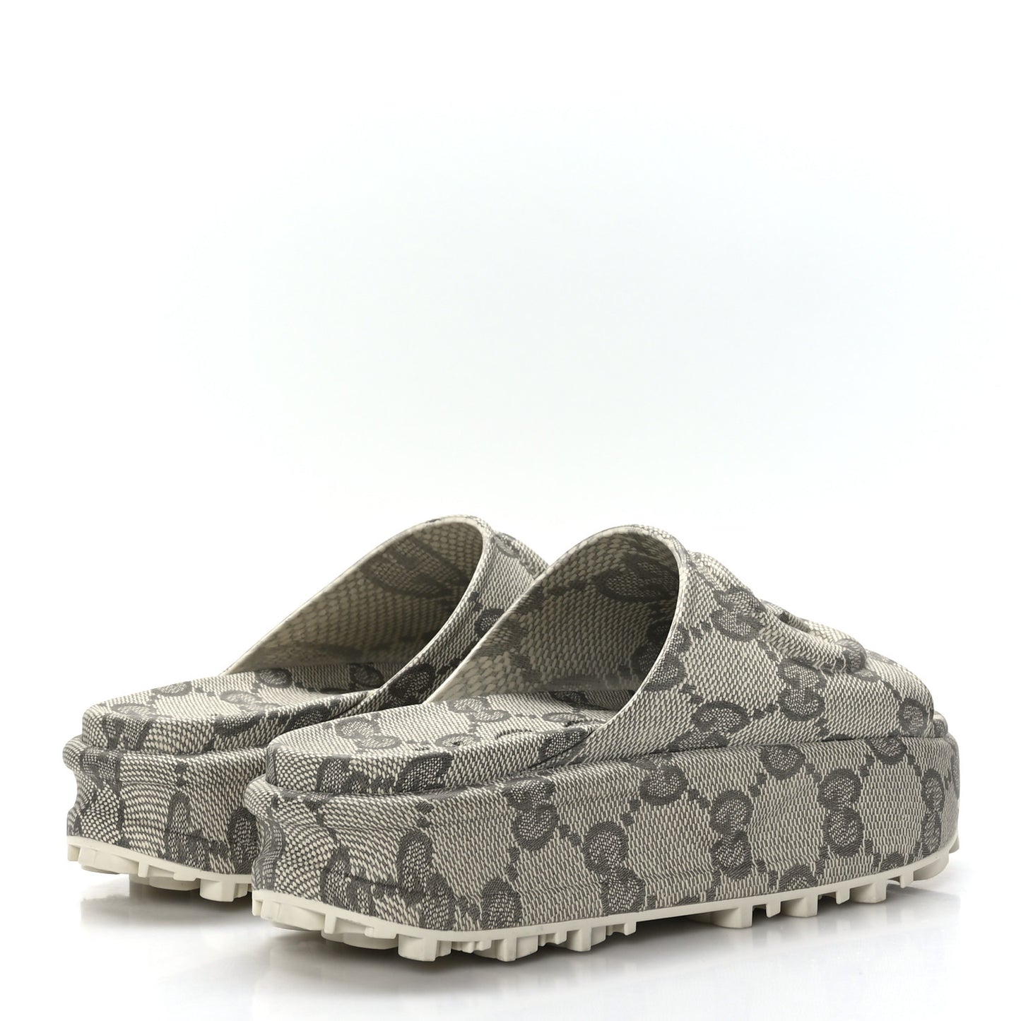 Cubic Rubber GG Monogram Womens Interlocking G Platform 42mm Slide Sandals 40 Beige Ebony