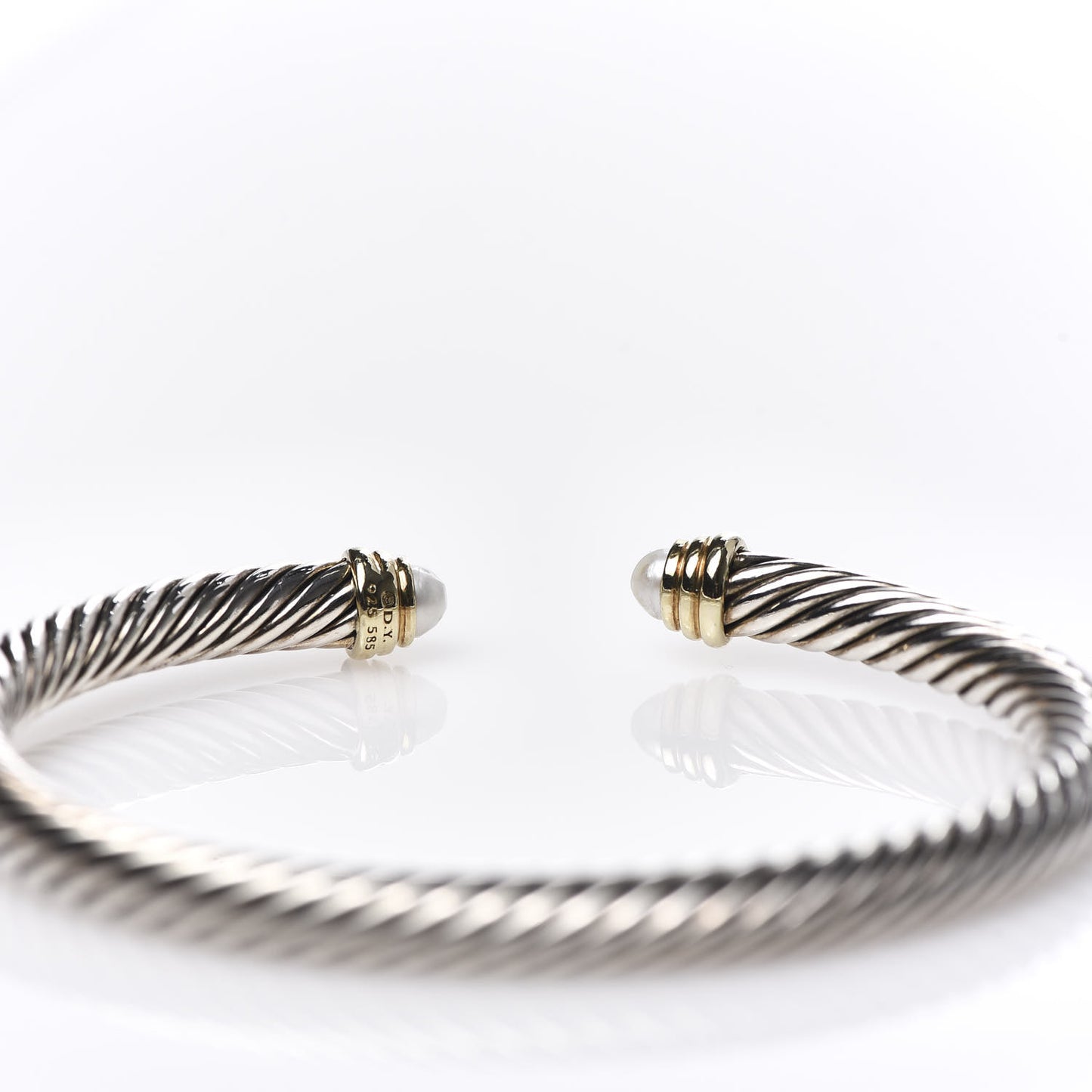 Sterling Silver 14K Yellow Gold Pearl 5mm Cable Classics Petite Color Bracelet