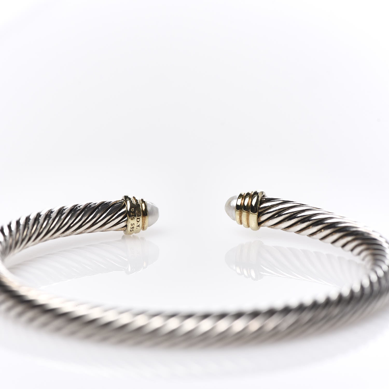 David Yurman Sterling Silver 14K Yellow Gold Pearl 5mm Cable Classics Petite Color Bracelet 4 of 4