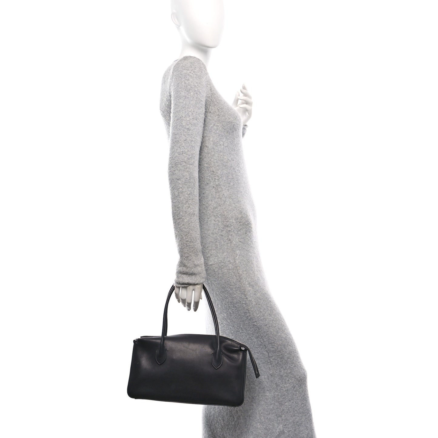 Polished Saddle Calfskin E/W Top Handle Bag Black