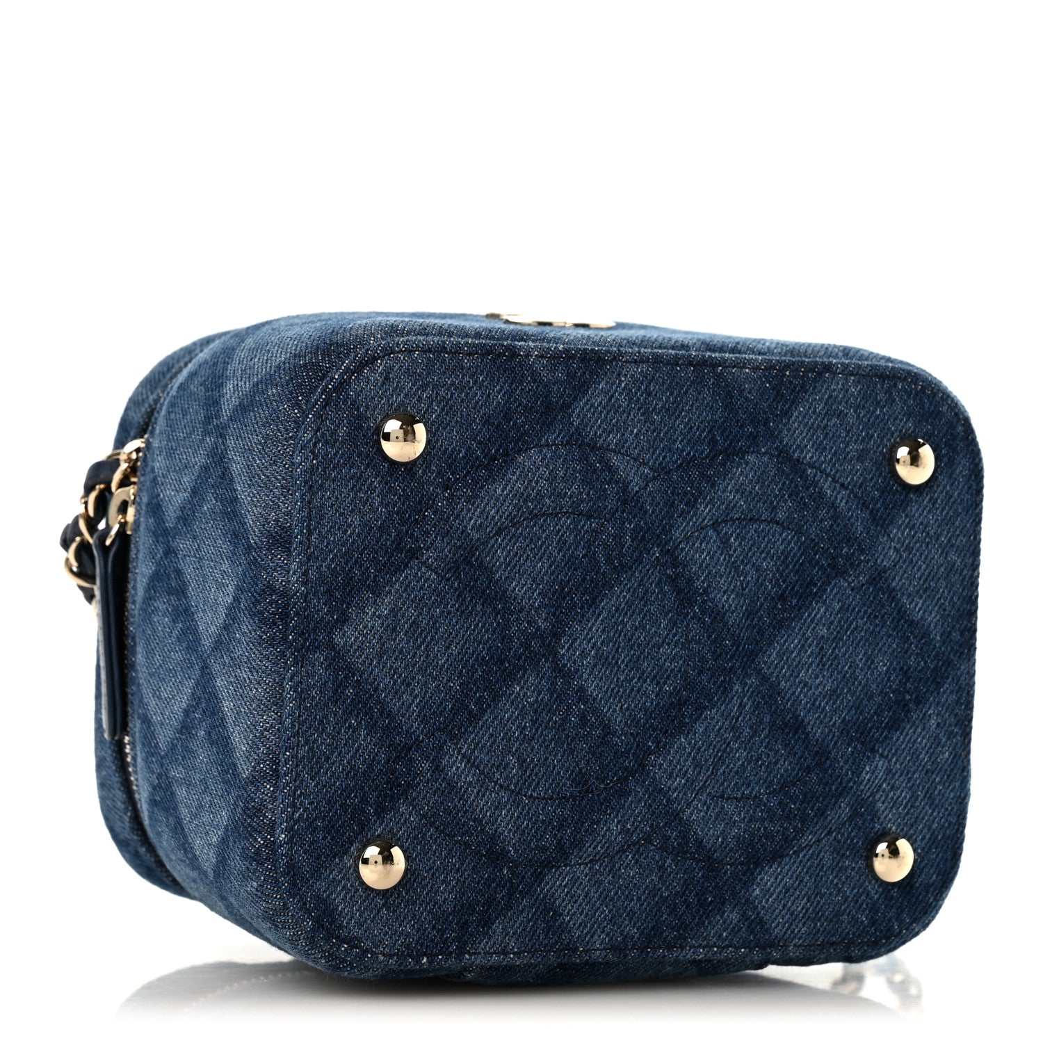 Chanel Printed Denim Quilted Mini Top Handle Vanity Case With Chain Dark Blue 4 of 10