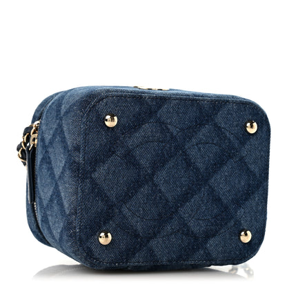 Chanel Printed Denim Quilted Mini Top Handle Vanity Case With Chain Dark Blue 4 of 10