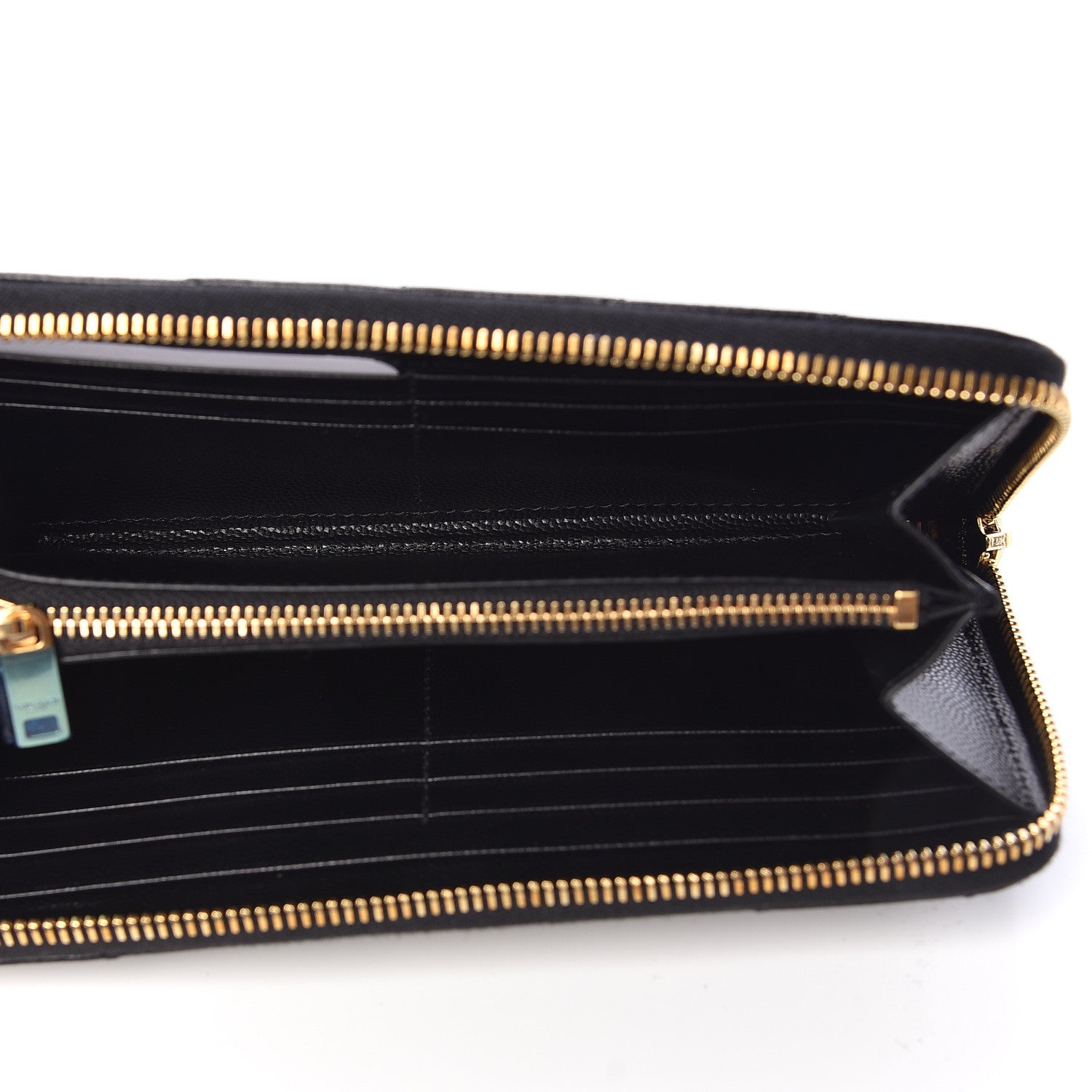 Saint Laurent Grain De Poudre Matelasse Chevron Monogram Zip Around Wallet Black 5 of 7