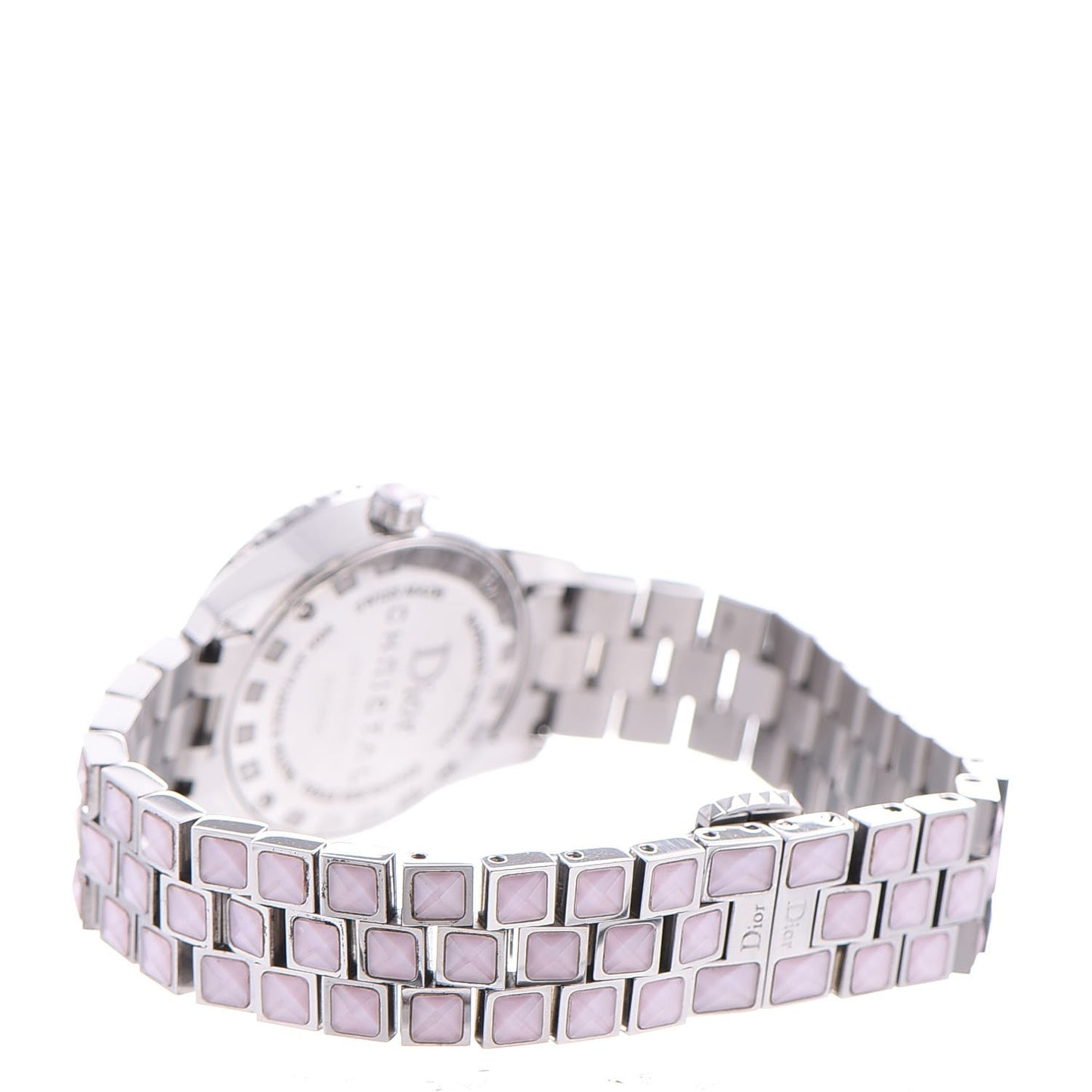 Stainless Steel Diamond Pave Bezel Sapphire 29mm Christal Quartz Watch Pink