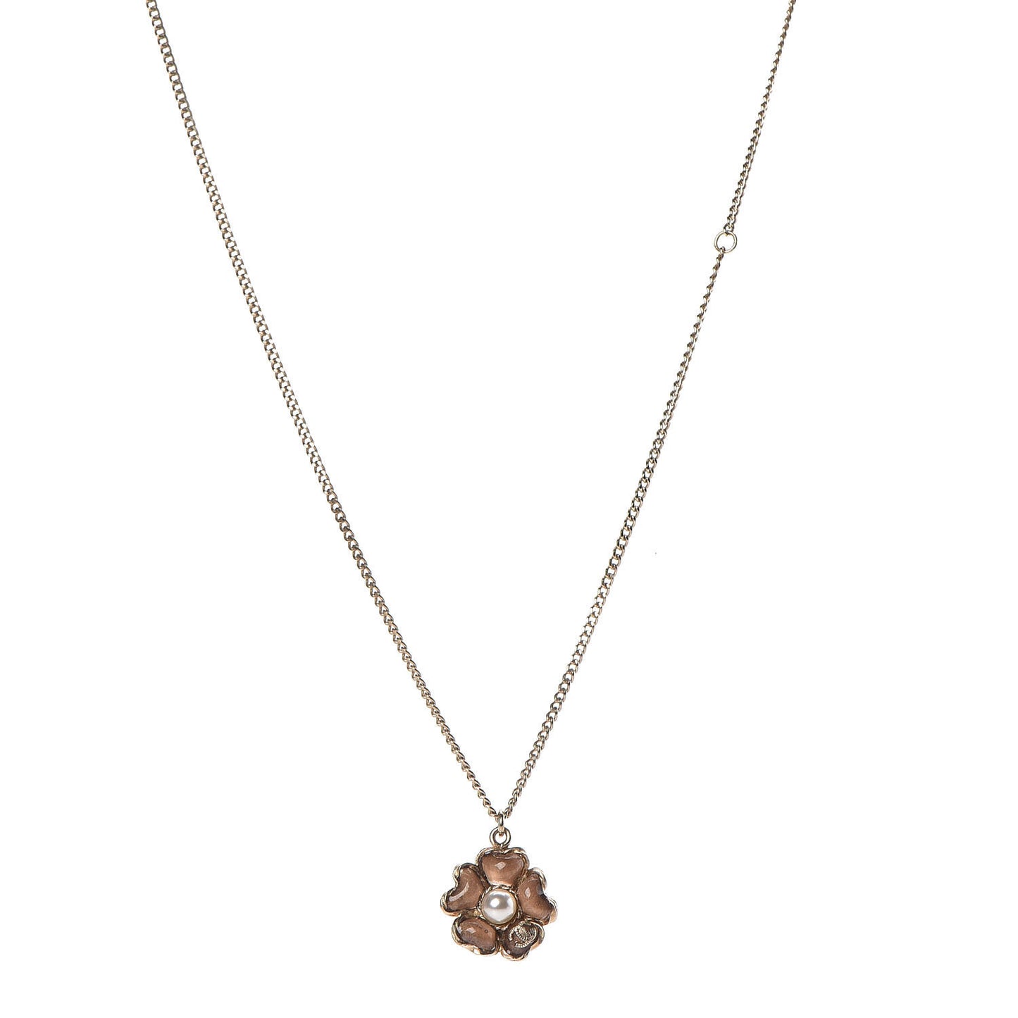Pearl Flower CC Pendant Necklace Gold