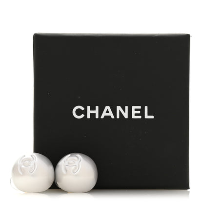 Chanel Resin Metal CC Stud Earrings Silver Pearly White 5 of 5