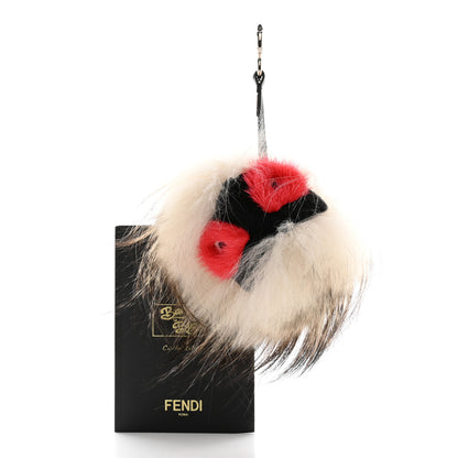 Fendi Mink Fox Rabbit Fur Vitello Flamingo Kurioso Monster Bag Bug Charm Beige Multicolor Black 5 of 5