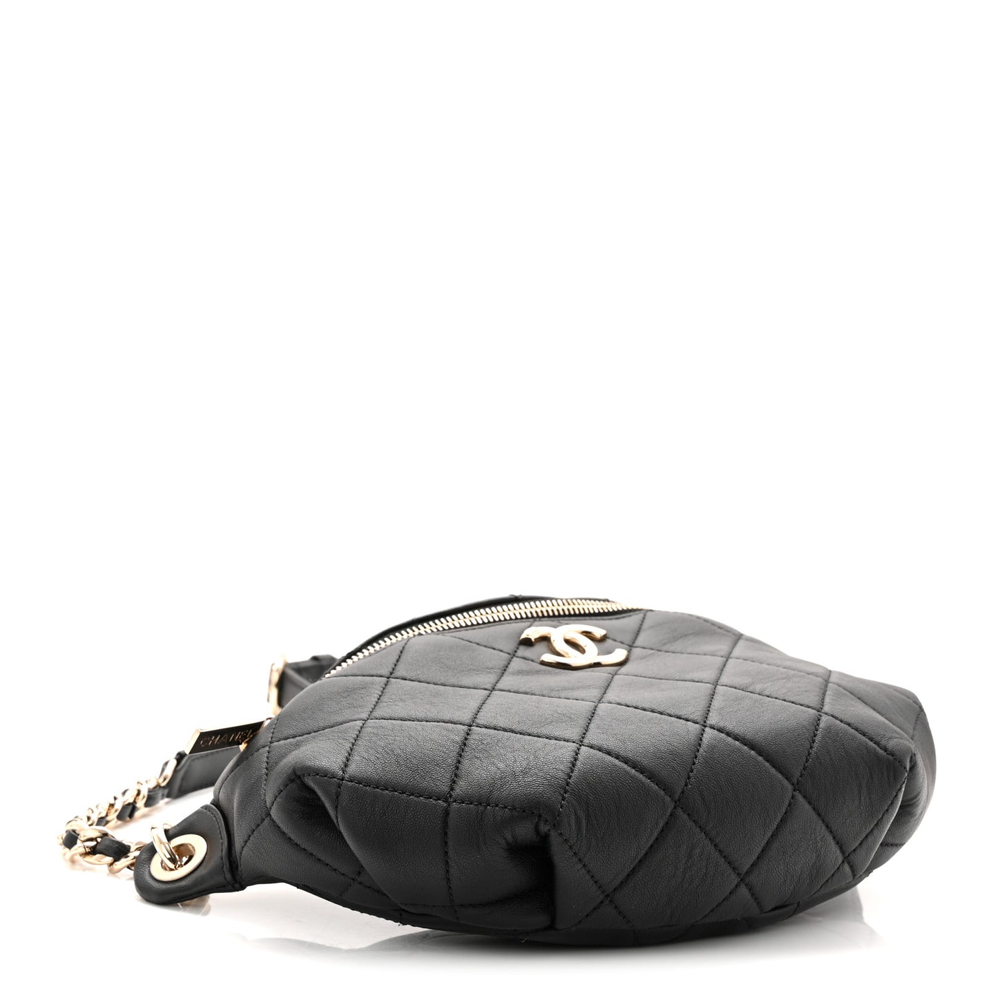 Lambskin Quilted Resin Bi-Color Waist Bag Fanny Pack Black