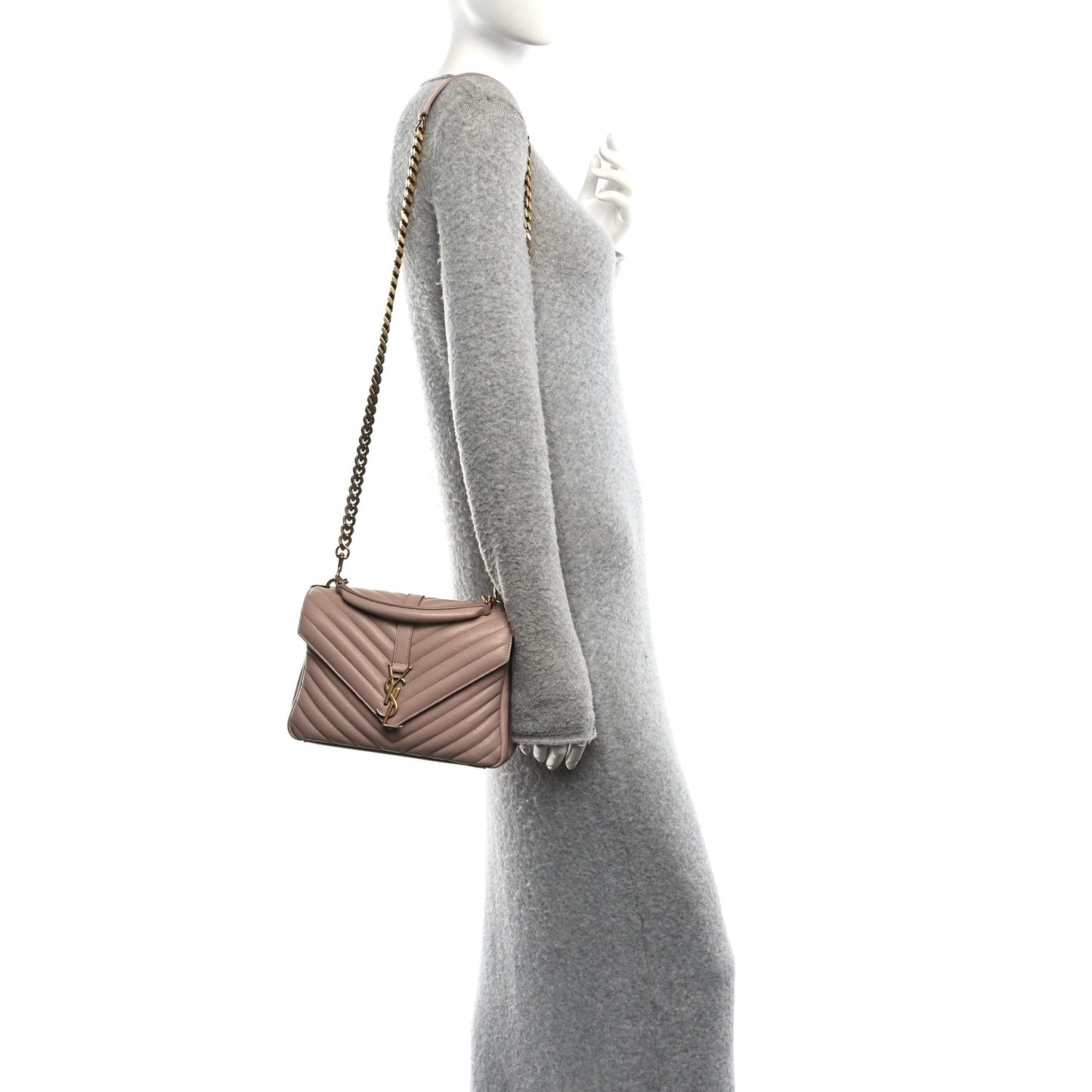 Sheepskin Matelasse Chevron Monogram Medium College Bag Rose Poudre