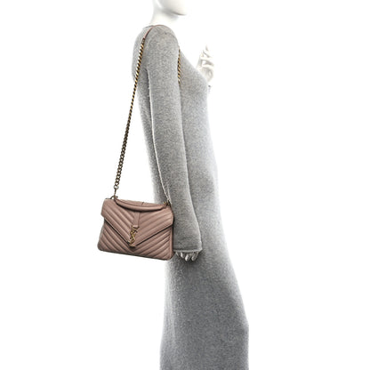 Saint Laurent Sheepskin Matelasse Chevron Monogram Medium College Bag Rose Poudre 2 of 10