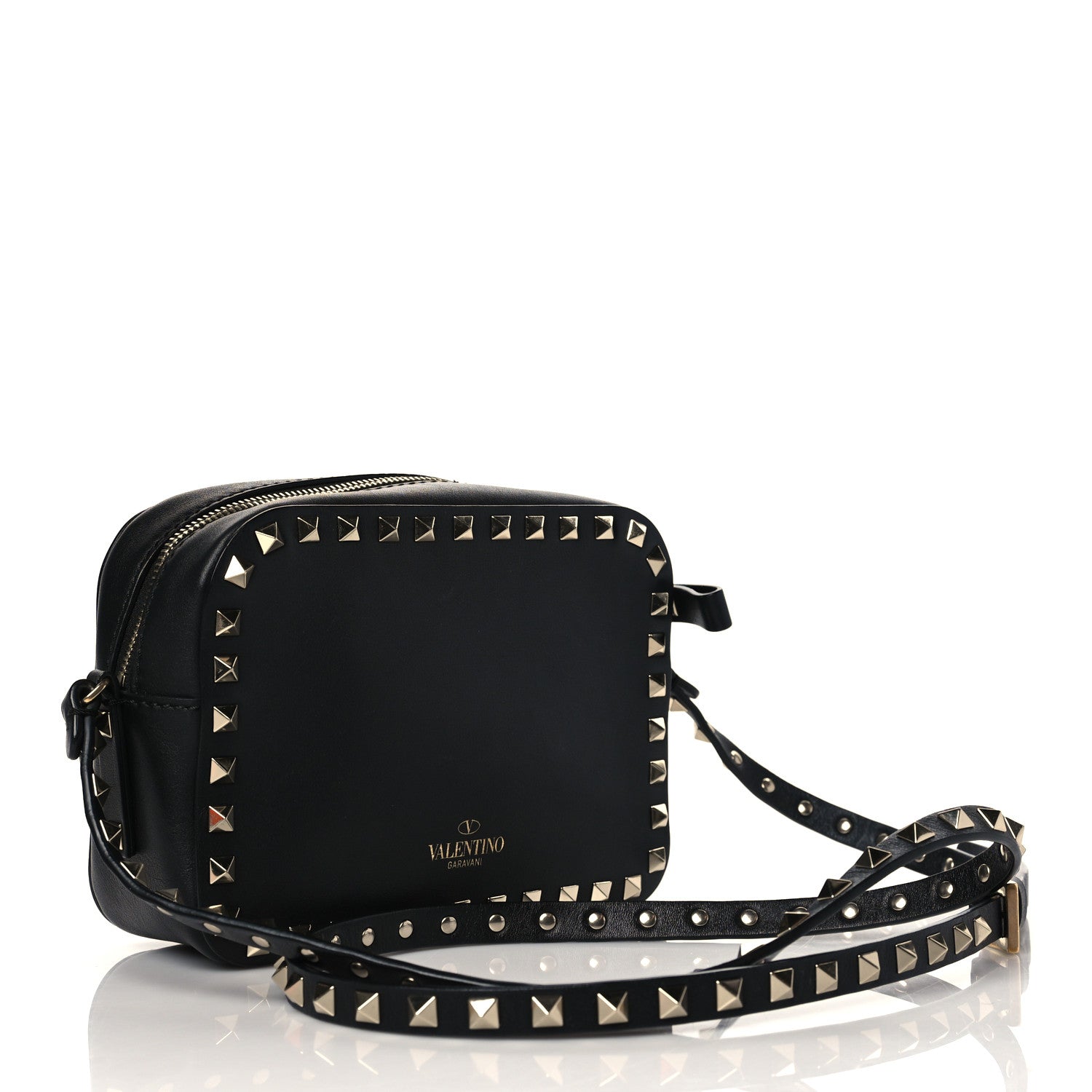 Valentino Garavani Pebbled Calfskin Rockstud Camera Crossbody Bag Black 3 of 9
