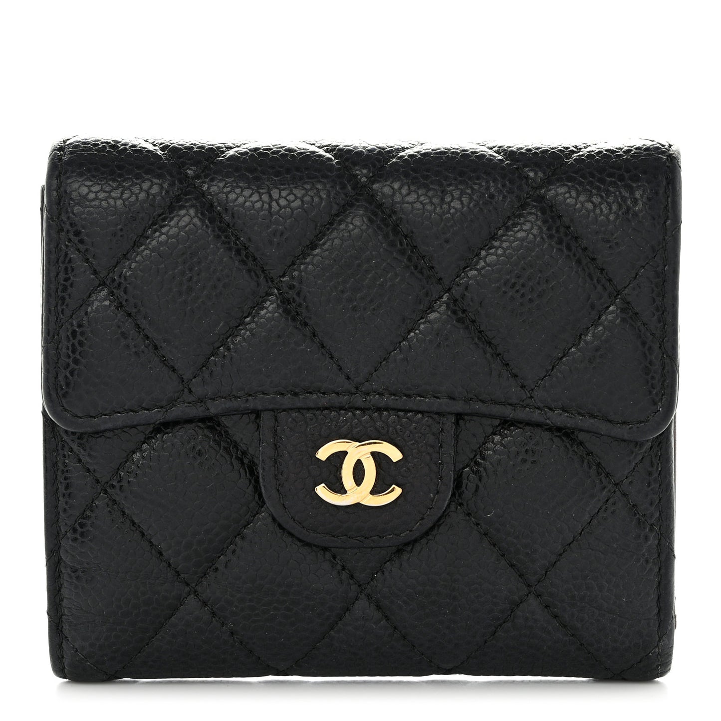 Caviar Quilted Compact Flap Wallet Black