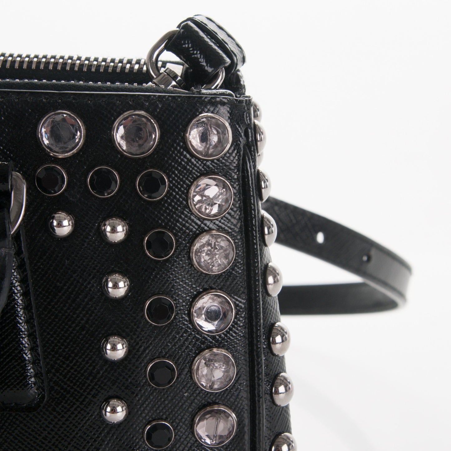 Saffiano Vernice Crystal Small Galleria Double Zip Tote Black