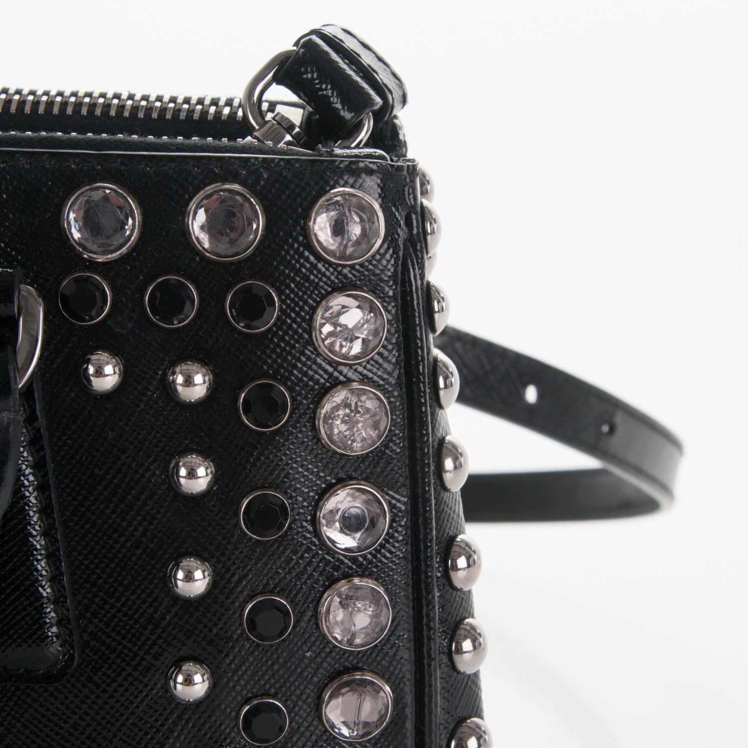 Prada Saffiano Vernice Crystal Small Galleria Double Zip Tote Black 16 of 16
