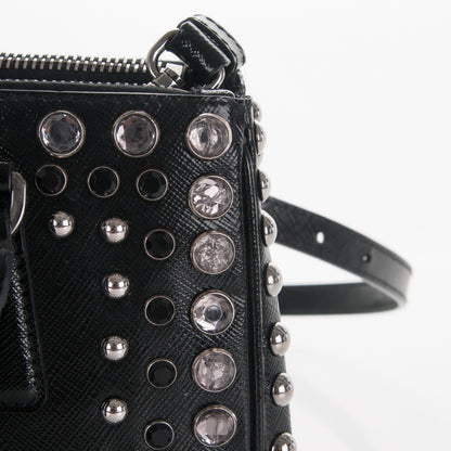 Prada Saffiano Vernice Crystal Small Galleria Double Zip Tote Black 16 of 16