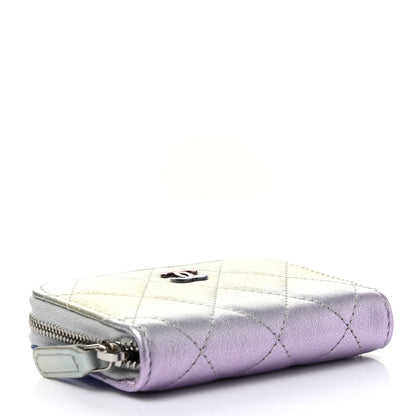 Chanel Gradient Metallic Calfskin Quilted Zip Around Coin Purse Wallet Silver Blue Yellow Purple 4 of 8