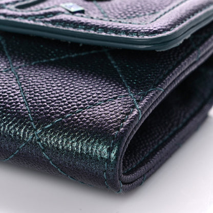 Chanel Iridescent Caviar Quilted Filigree Flap Card Holder Dark Turquoise 9 of 10