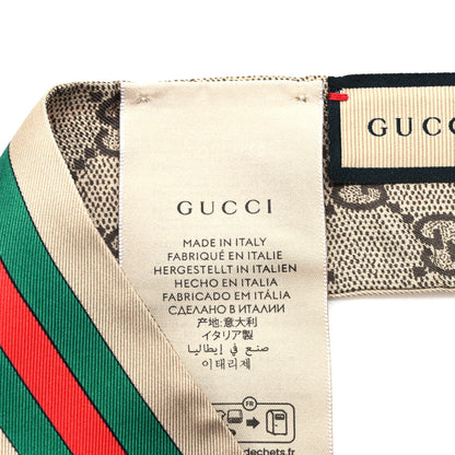 Gucci Silk Twill GG Monogram Web Horsebit Neck Bow Scarf Dark Brown 4 of 4