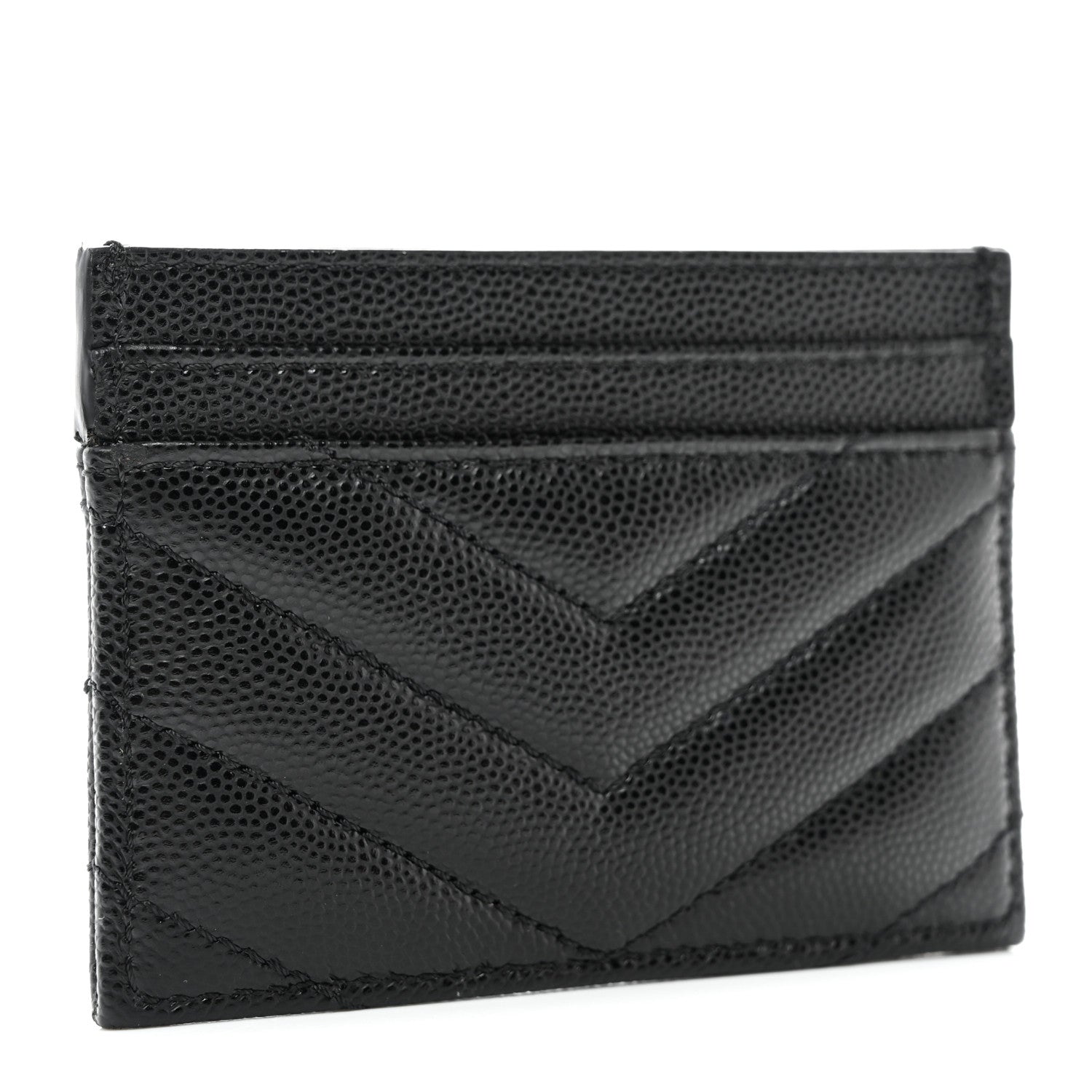 Saint Laurent Grain De Poudre Matelasse Chevron Monogram Credit Card Case Black 3 of 7
